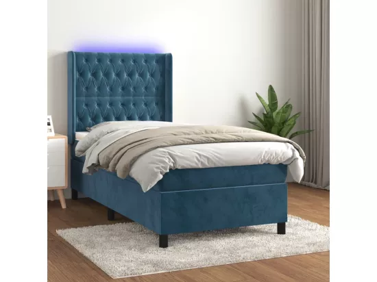 Sommier tapissier et matelas et LED Bleu foncé 90x190cm Velours