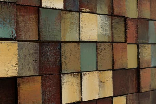 KunstLoft Wanddeko Holz rustikal | 100% HANDGEFERTIGT | 144x44x7cm | Holzbild 'More is more' | Abstrakt | Braun Grün | Wandbild Holz