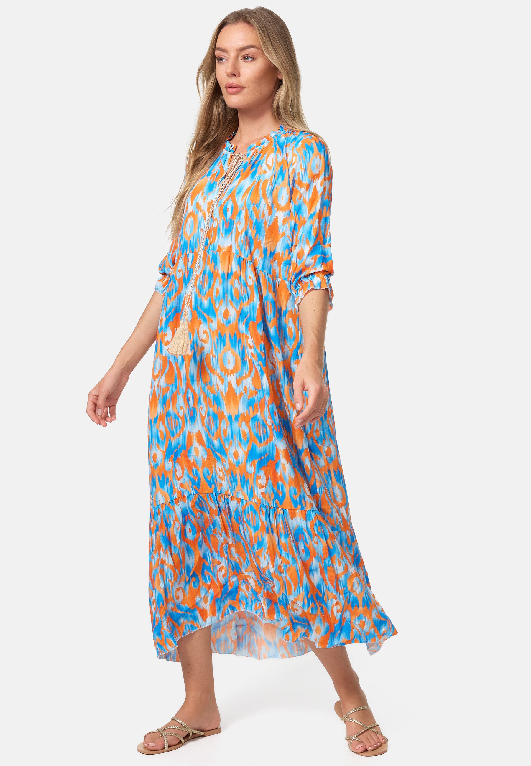 PM SELECTED Damen Maxikleid Sommerkleid Jersey Strandkleid mit Muster in Einheitsgröße PM37