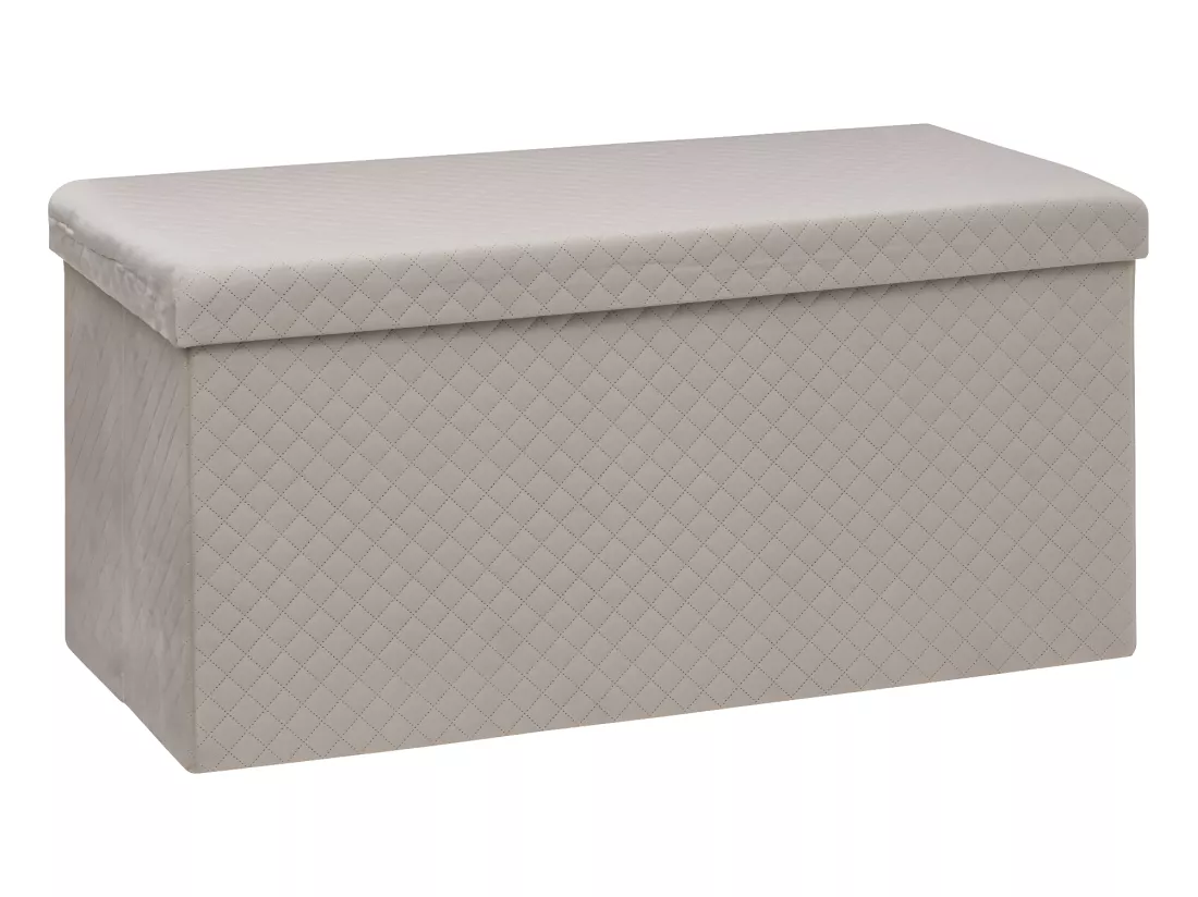2 en 1 Pouf pliant double et Coffre de rangement en Velours Beige Lin 76 x 38 cm