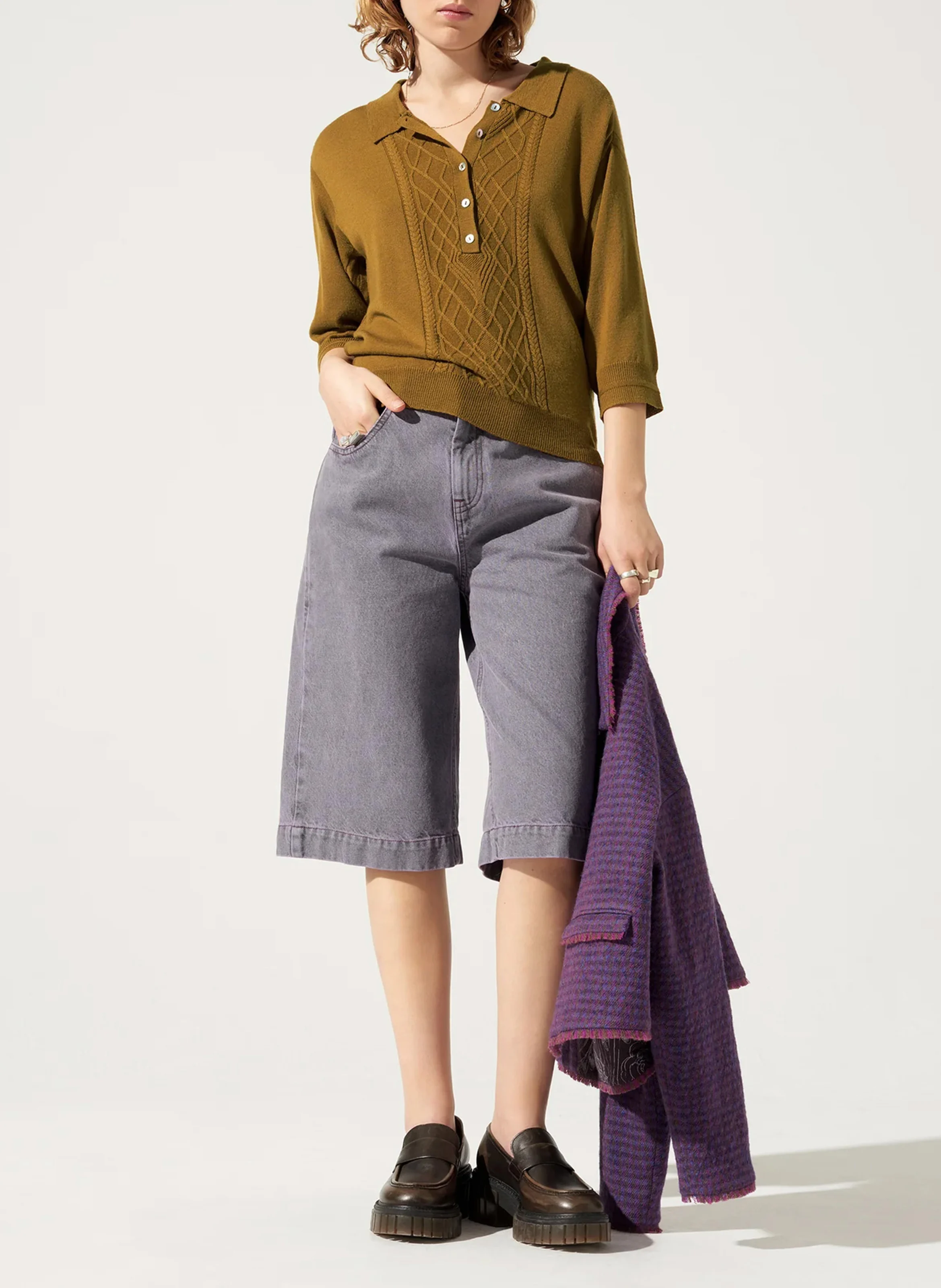 Pull col polo ample en laine | Jaune