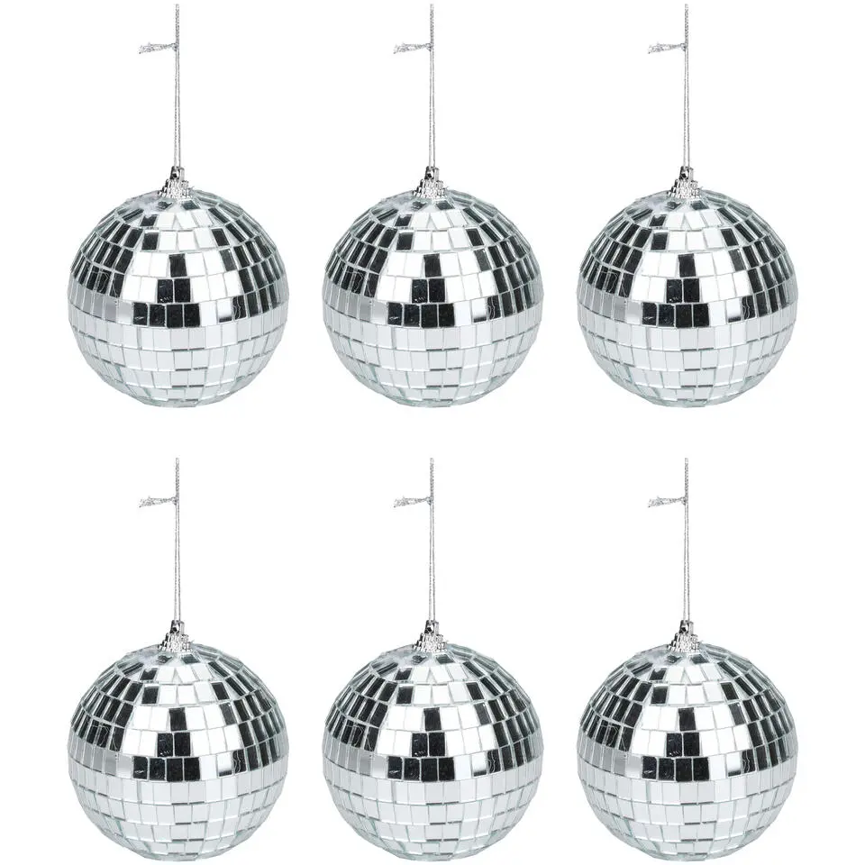 Articasa Disco kerstballen - 6x st - zilver - D6 cm - kunststof