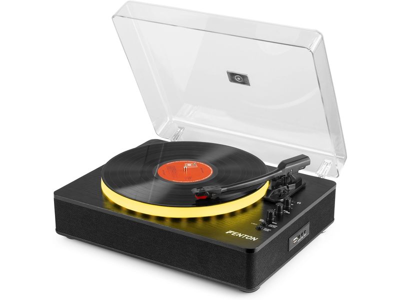 Fenton Plattenspieler RP162LED Schwarz Plattenspieler mit Bluetooth und farbwechselnden LEDs