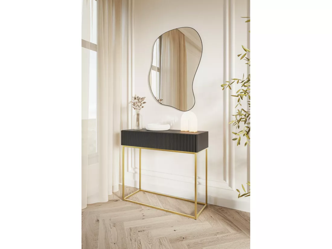 Table console - 90 cm - noir avec pieds dorés - VELDIO