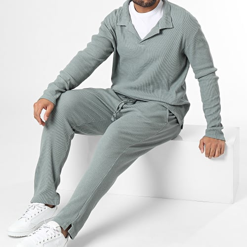 Ensemble Polo Manches Longues Et Pantalon Jogging Vert Gris