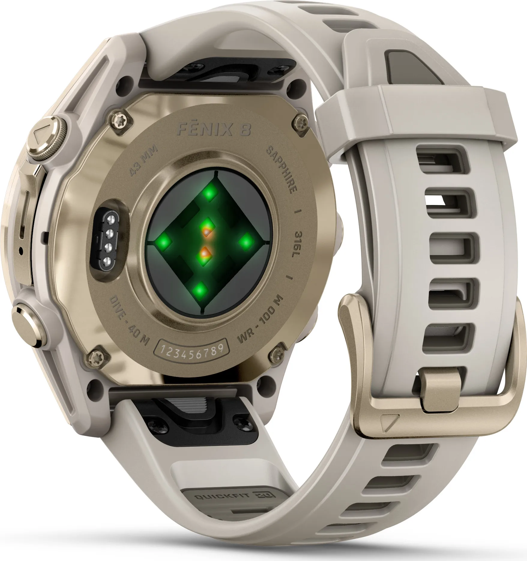Garmin Fenix 8 Amoled 43mm, Sapphire Soft Gold - Fog Grey/Sandstone Silicone Strap