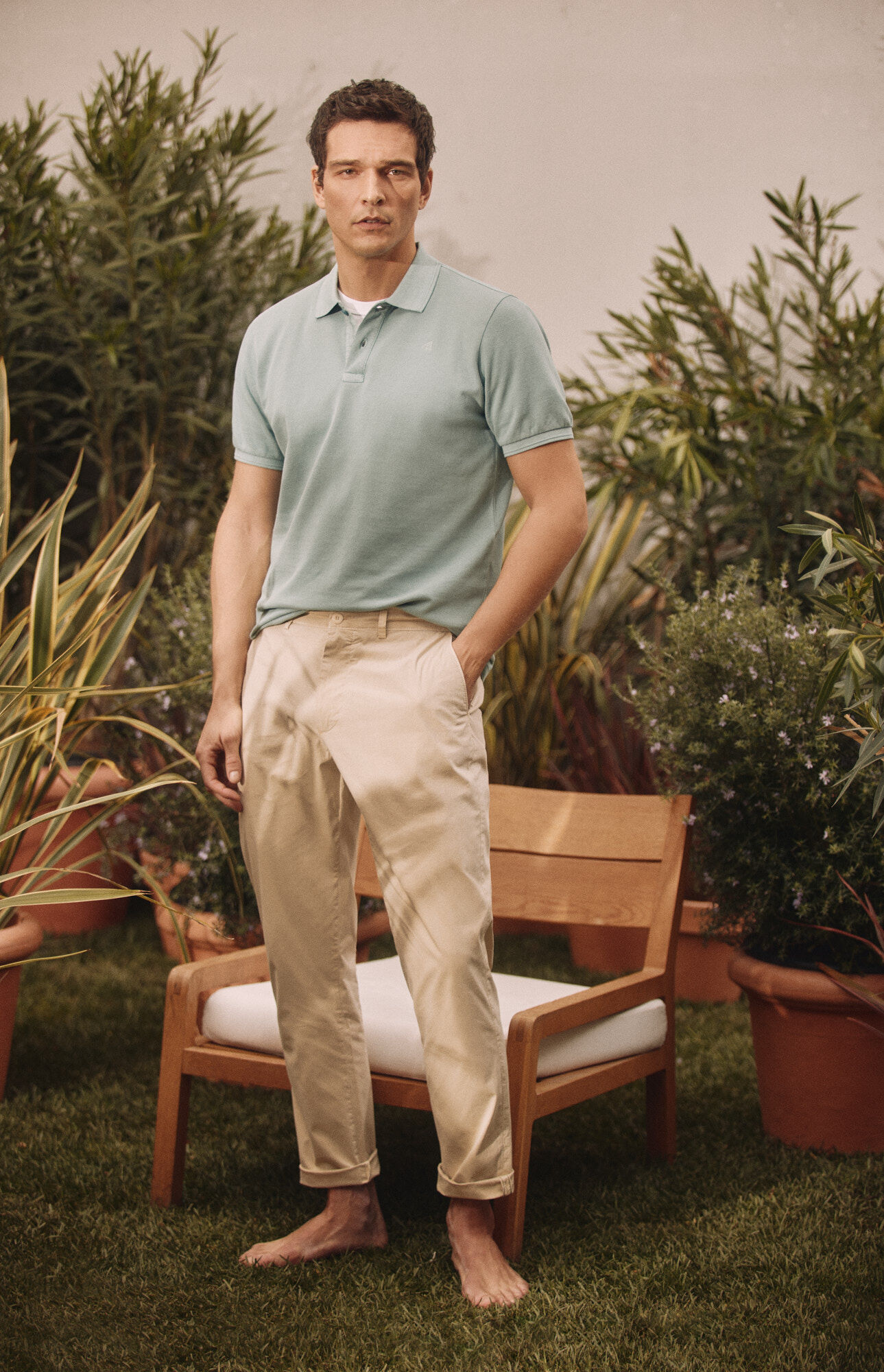 Camisa polo, lavada, com bordado de avião - Turquesa
