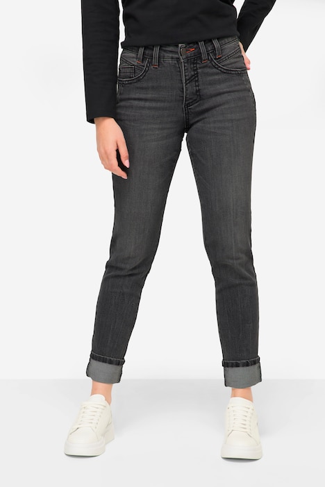 Slim-Jeans, schmale Passform, 5-Pocket, Saum-Umschlag, mit recyceltem Polyester