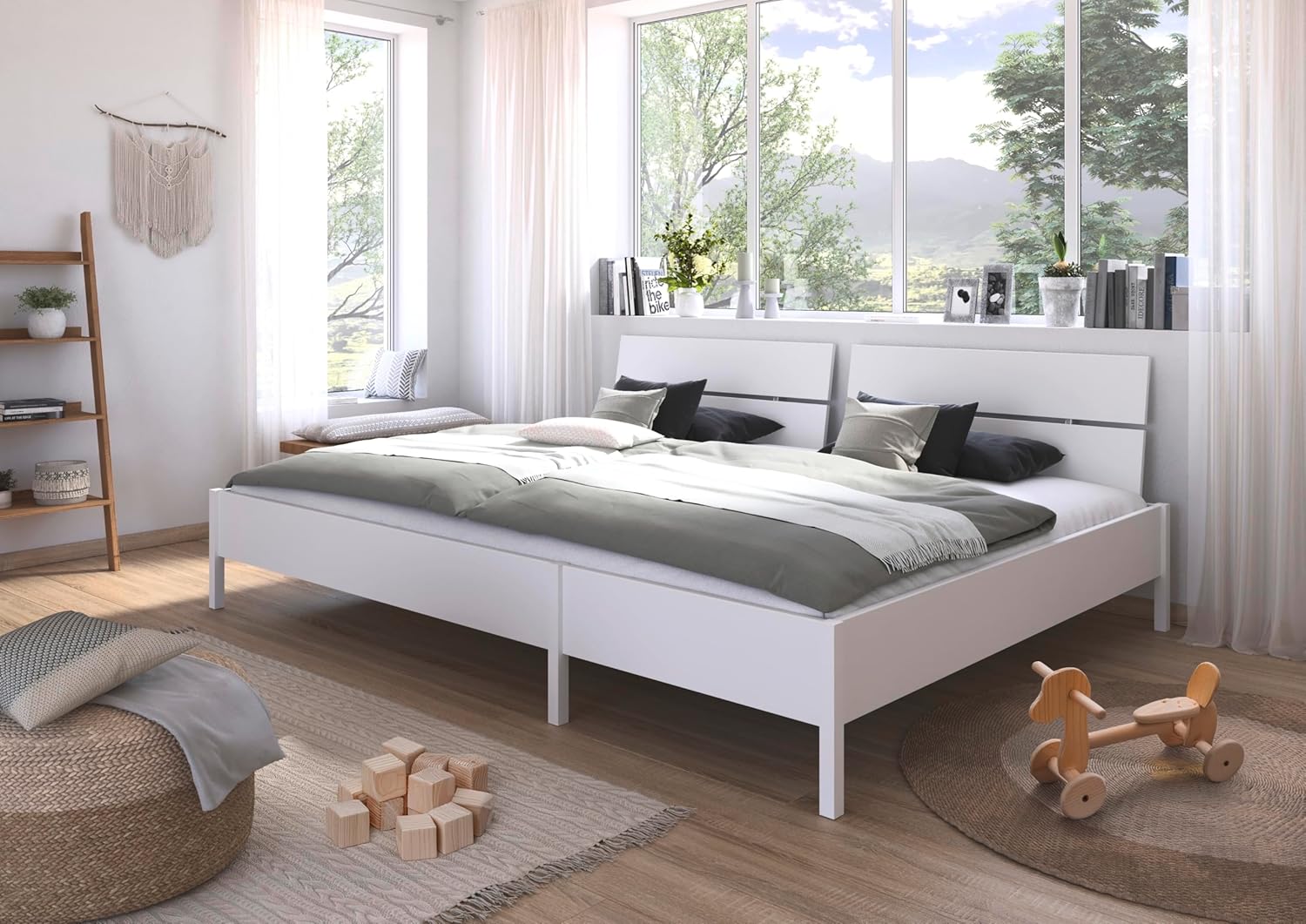 Rauch Möbel Mare, Familienbett, Bett, Mehrpersonenbett, Liegefläche 270x200 cm für gemeinsames Schlafen mit der Familie, Farbe Weiß, 278x95x217cm