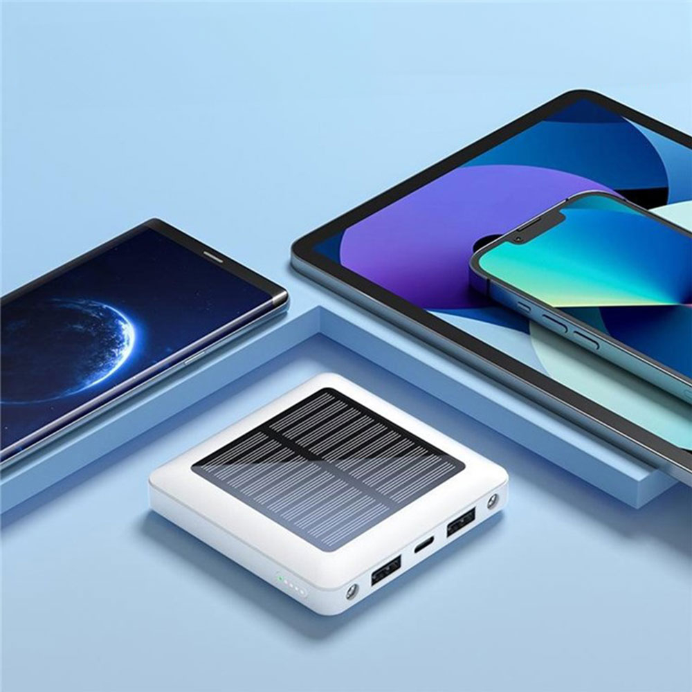 (5000mAh) Dual USB A / USB C Solar Powerbank Qi Wireless Ladegerät mit Taschenlampe - Schwarz