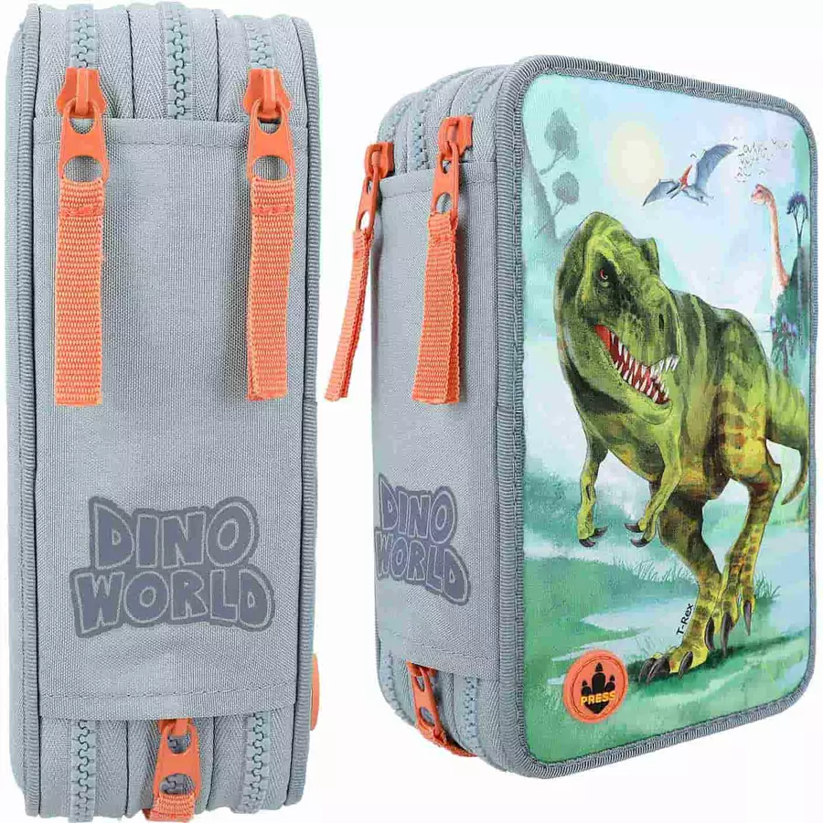 Depesche 3-Fach Federtasche LED T-Rex Dino World 20 x 13 cm rauchblau