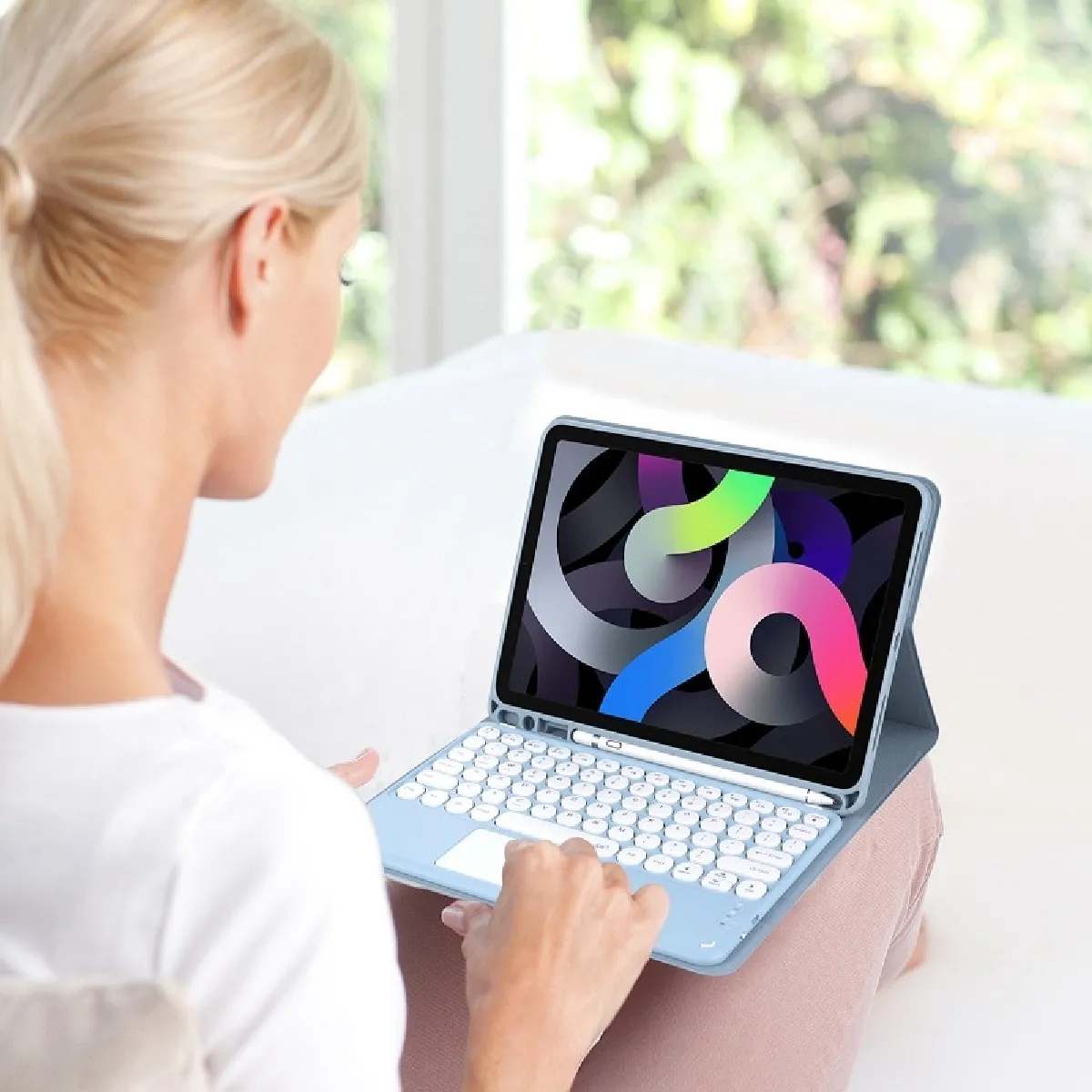 Universal Clavier Bluetooth rond rose pour iPad Air 4
