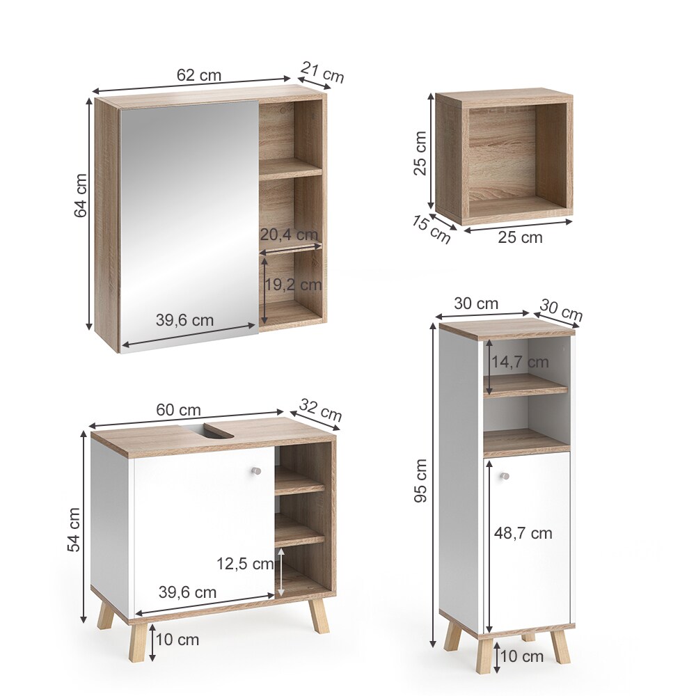 Vicco Badmöbelset Midischrank Hochschrank Unterschrank Spiegelschrank Senyo G/A