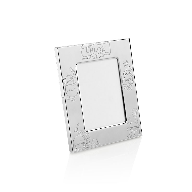 Cadre de naissance en métal blanchi d'argent