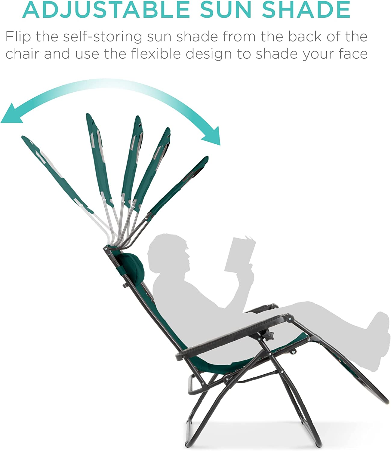 Folding Zero Gravity Outdoor Recliner Patio Lounge Chair w/Adjustable Canopy Shade, Headrest, Side Accessory Tray, Textilene Mesh - Beige