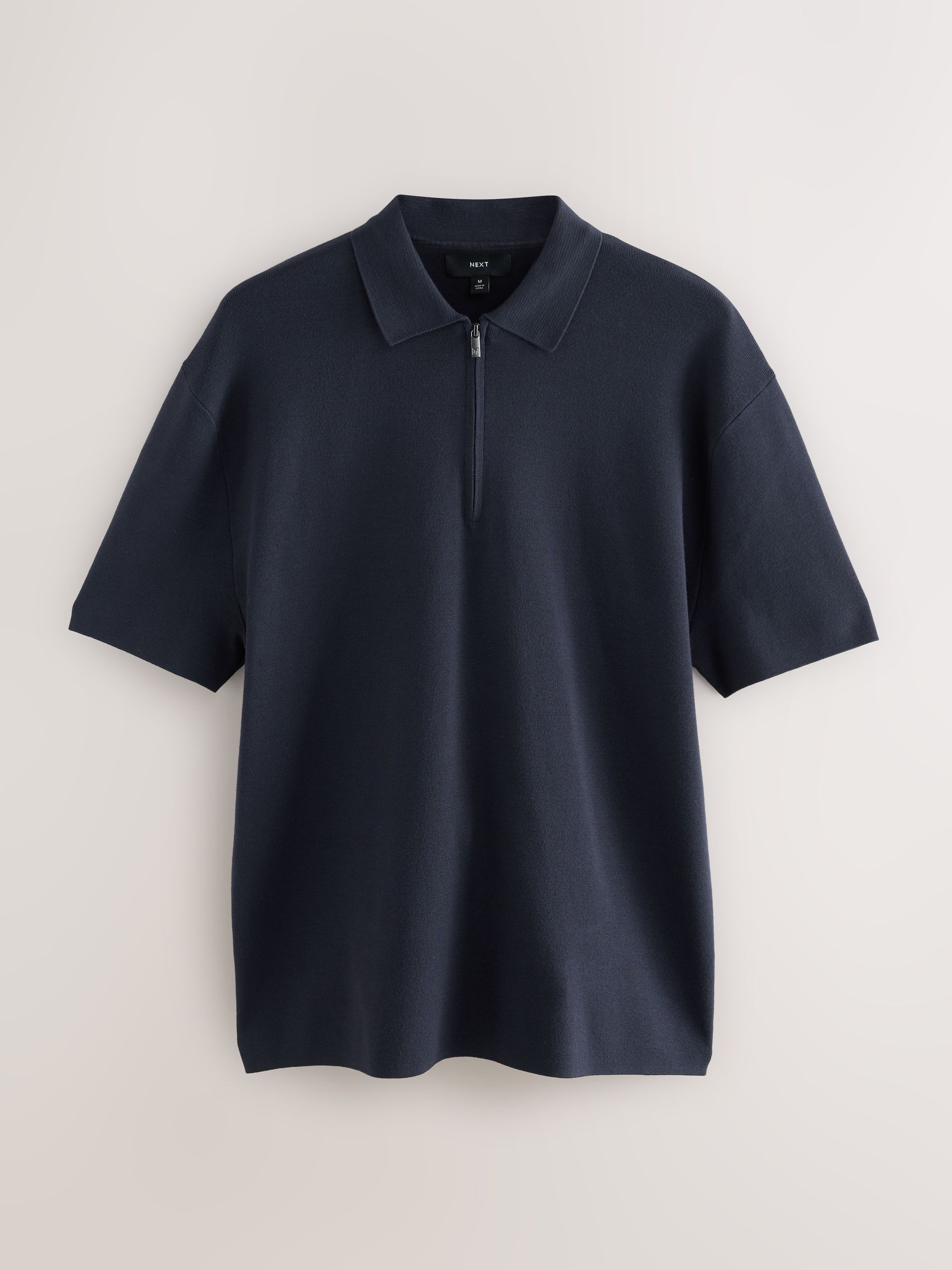 Donkerblauw - Relaxed Fit Premium middelzwaar gebreid poloshirt met korte mouwen