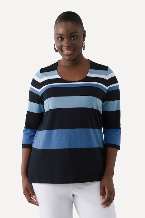 Shirt, Ringel, Rundhals, 3/4-Arm, Pima Cotton
