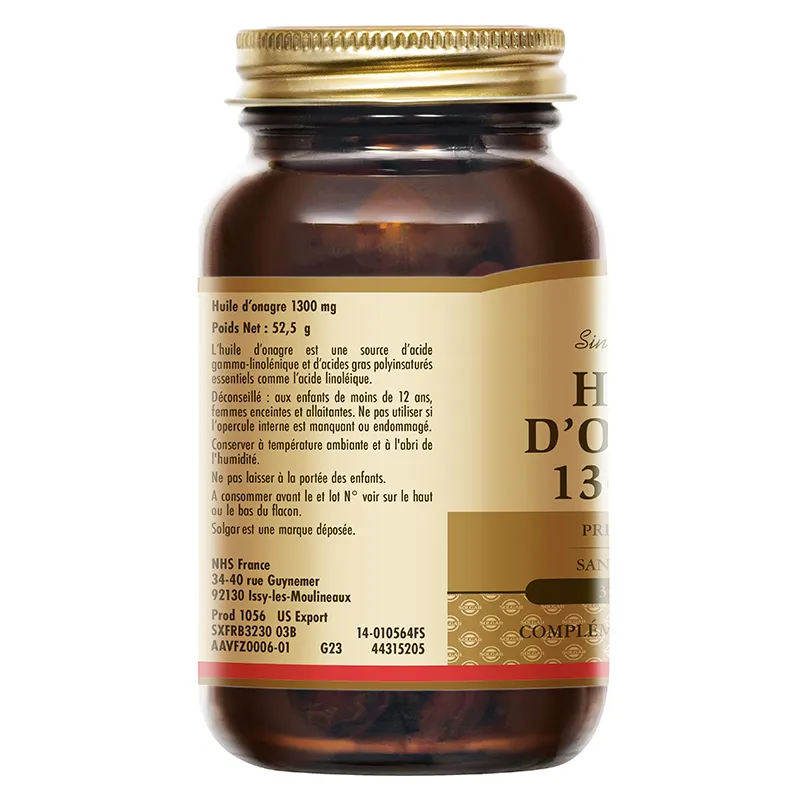 Huile d'Onagre 1300mg - Equilibre Féminin - Maintien des tissus de la peau - 30  Capsules