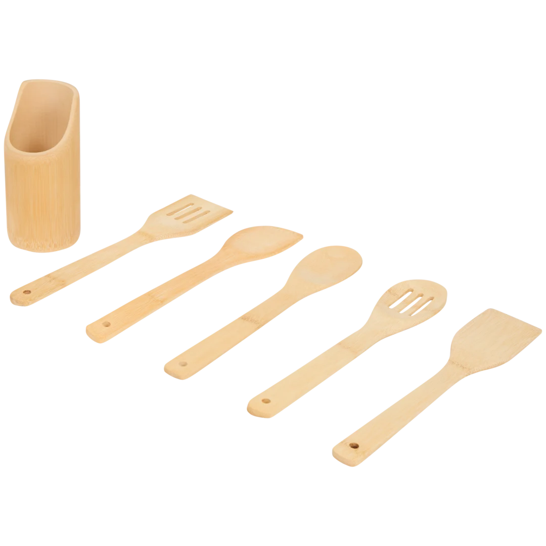 Set d’ustensiles de cuisine en bambou dans support