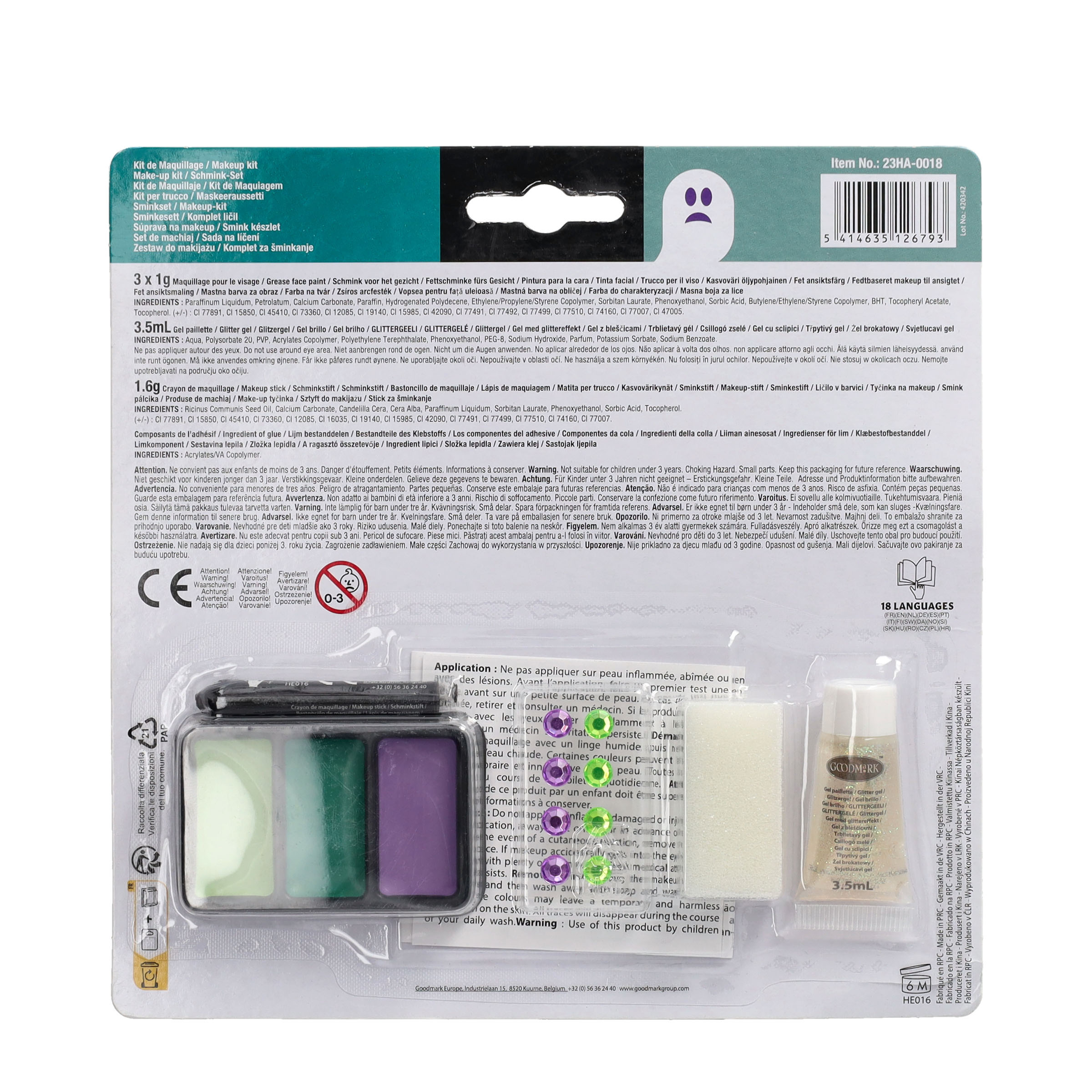 (7-tlg. Set) Make Up Kit Hexe Fett Farben Fasnacht Kostüm Zubehör Motto Party Schminke Halloween Requisite (725.26793) - Grün