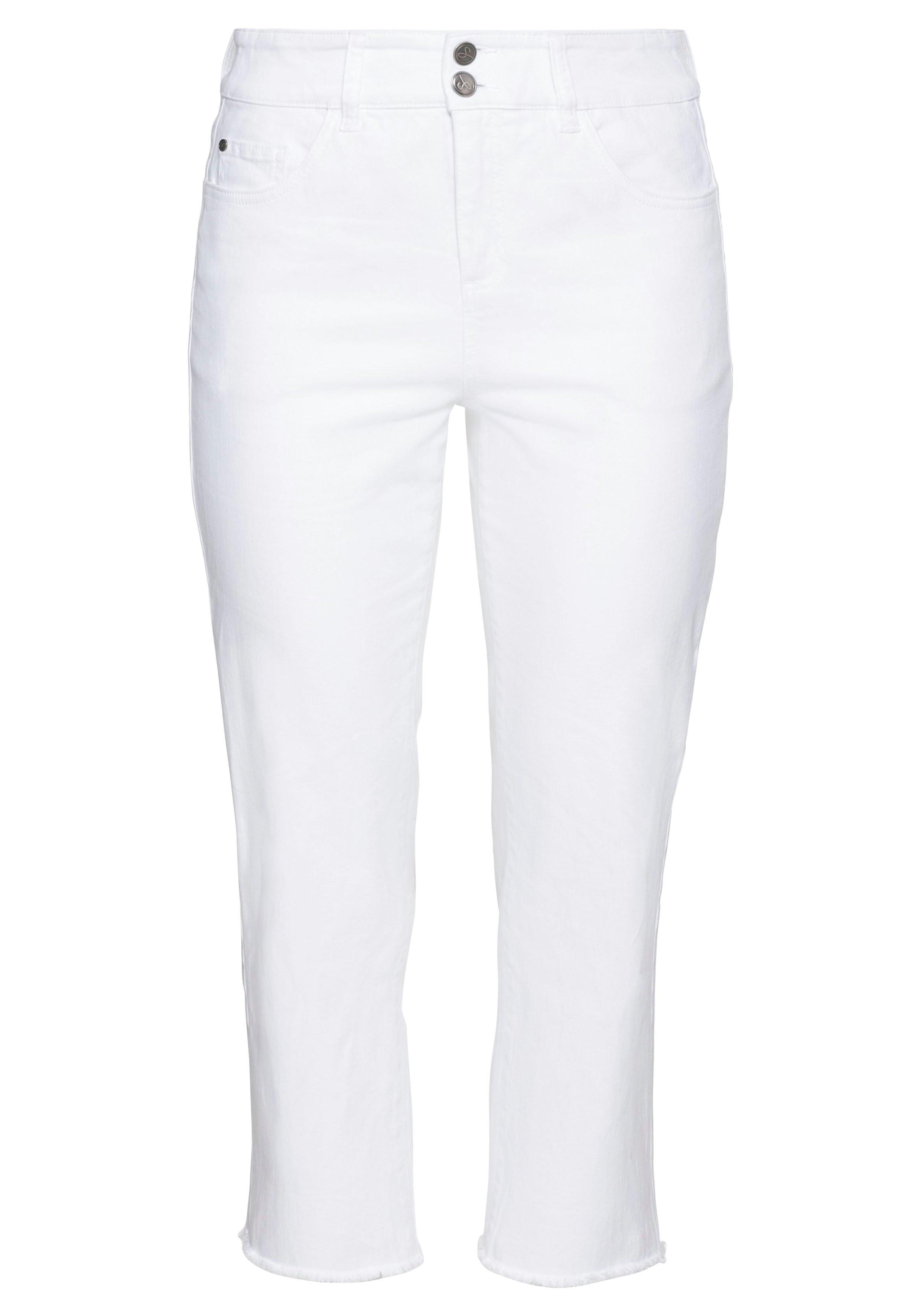High-Waist-Jeans in Ankle-Länge, mit offenem Saum