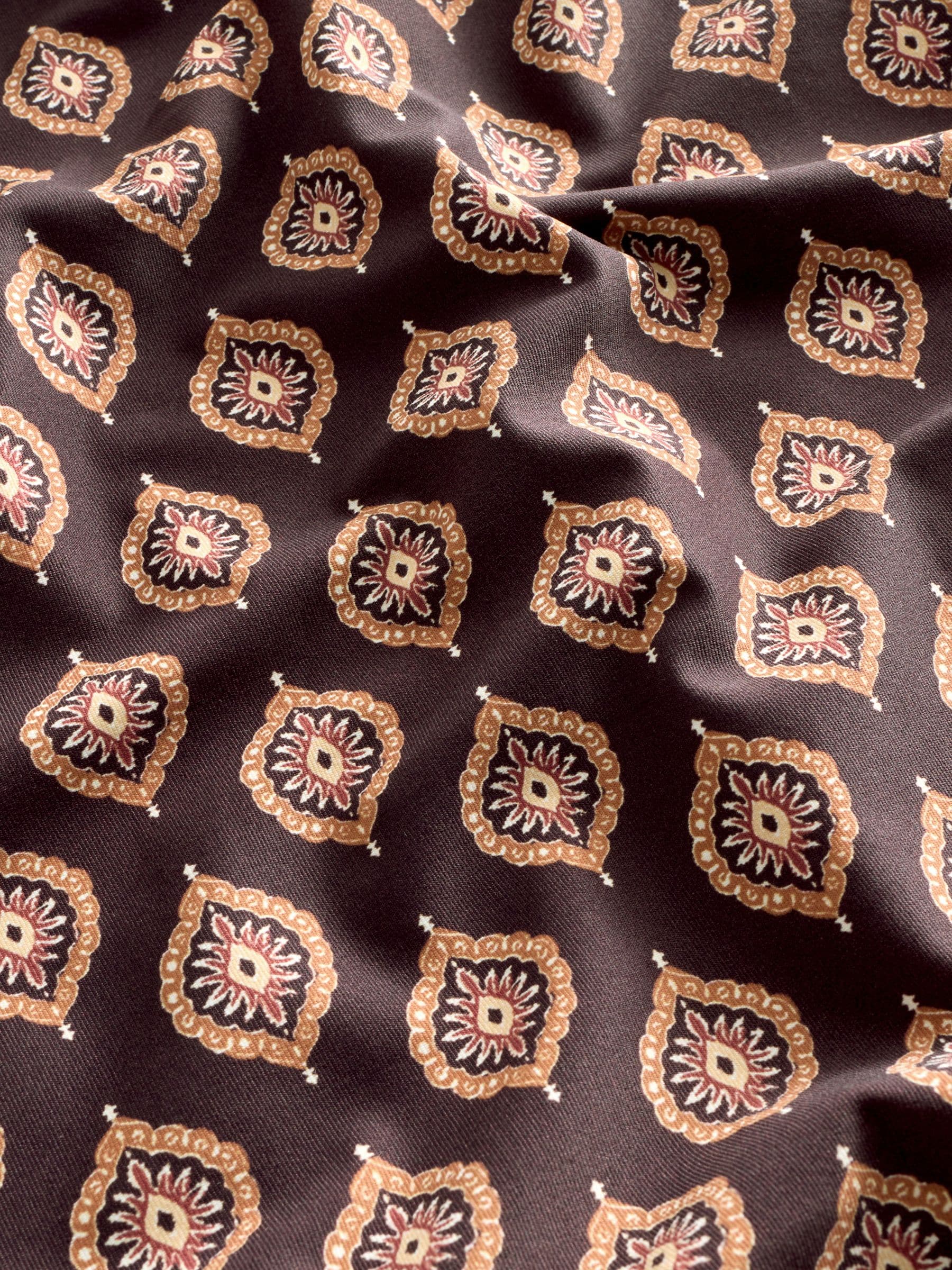 Chocoladebruine blokprint - Diepuitgesneden buikbedekkend badpak
