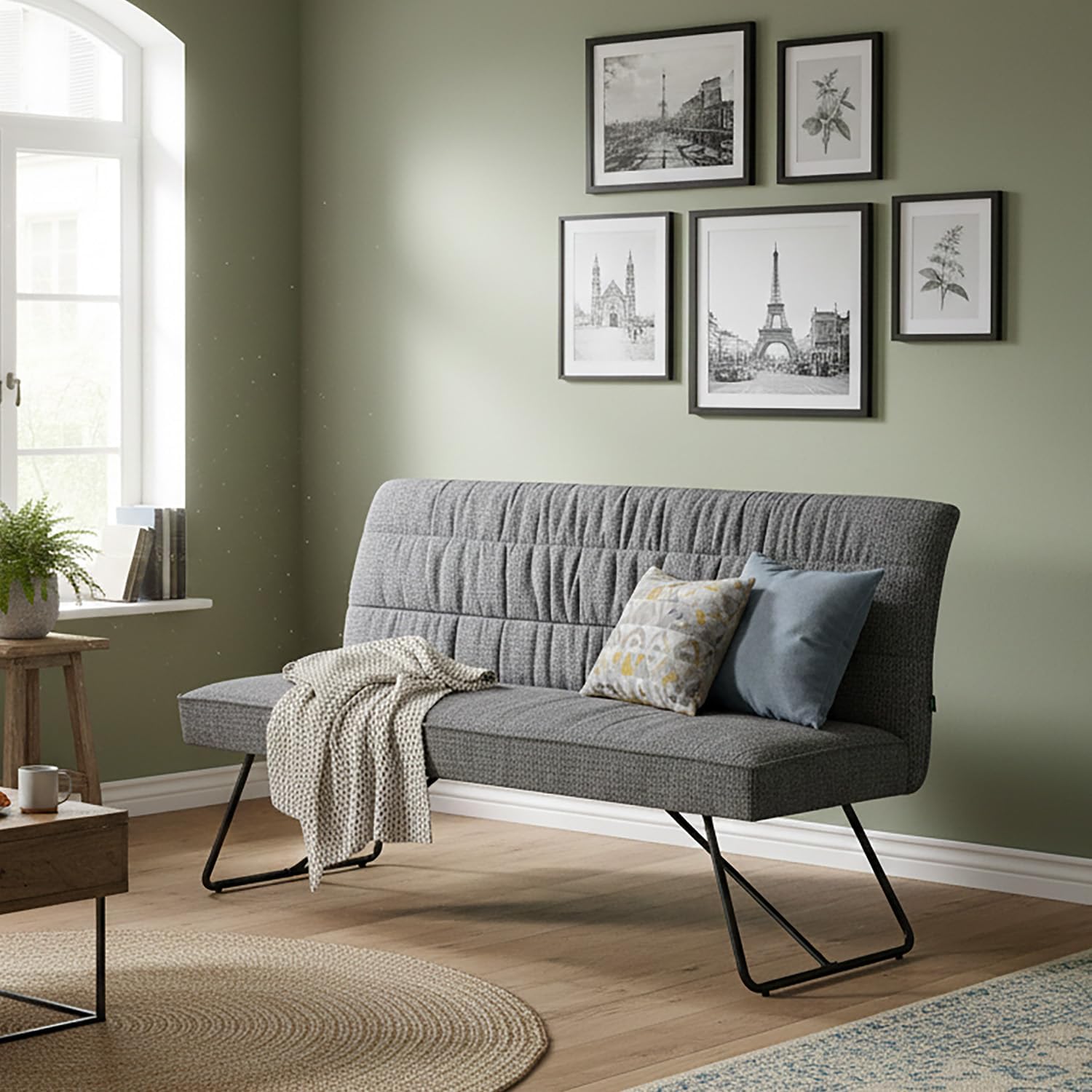 DUBI Möbel Sitzbank Hannah Esszimmerbank 160 cm mit Rückenlehne gepolstert mit Federkern für Esszimmer, Flur, Garderobe mit Metallgestell | modern Design | Grau, 21303-160-RE90