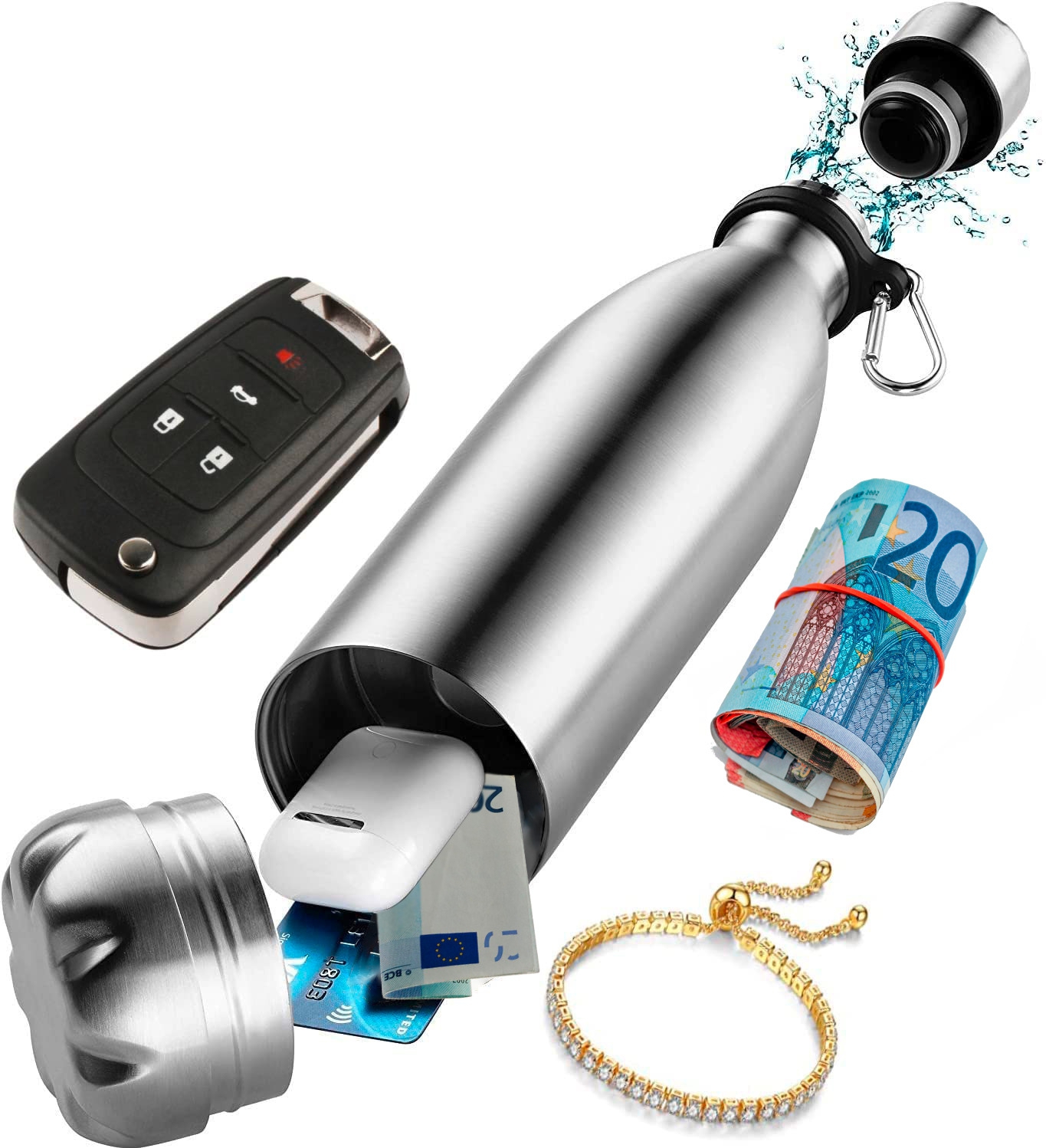 kh-Security Hidden Safe (Ausführung: Edelstahlflasche) Silber