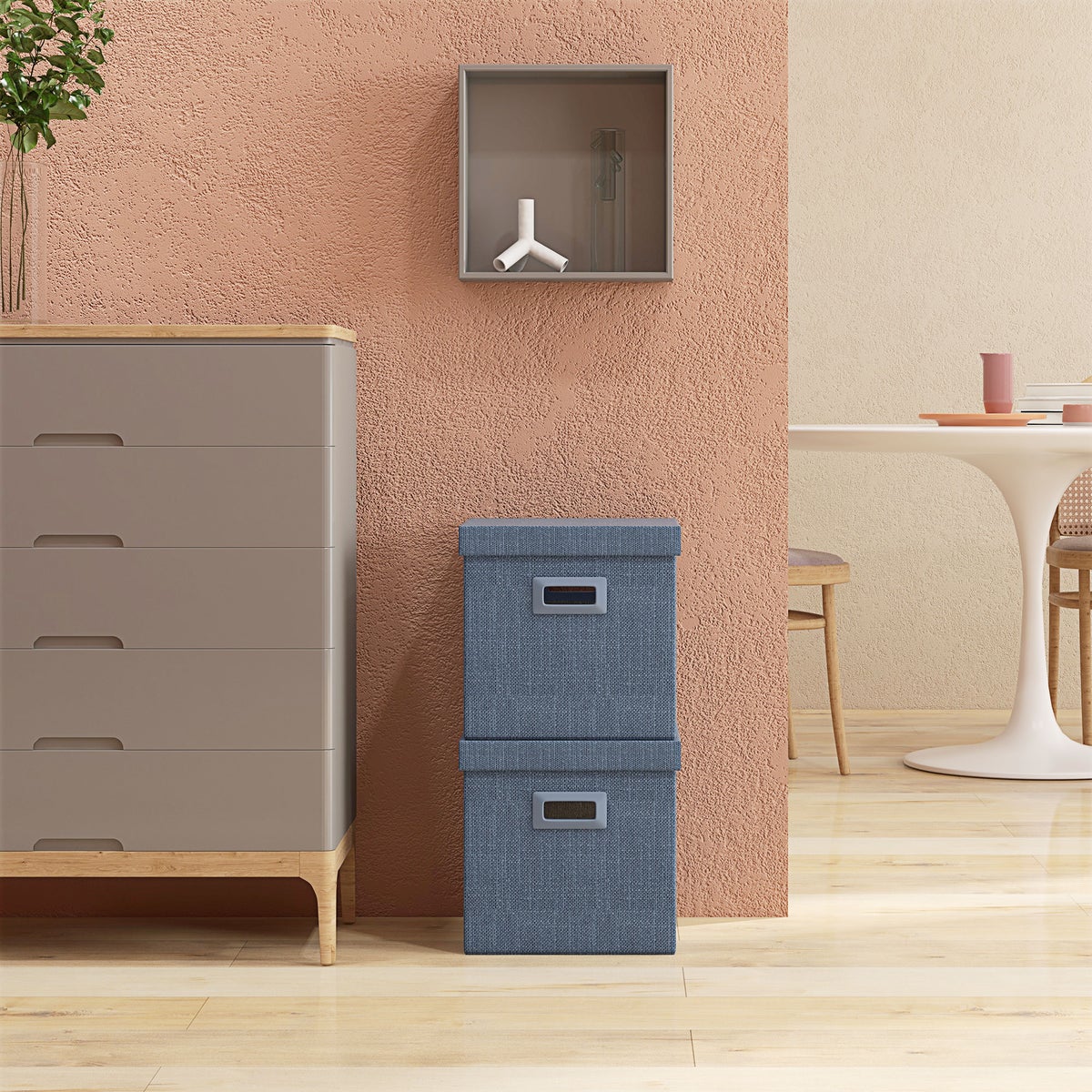 HOMCOM Opbergbox 2-pack Stapelbare Opbergkubussen, Opvouwbare Opbergbox voor Woonkamer, Slaapkamer, 30 x 30 x 29 cm, Blauw