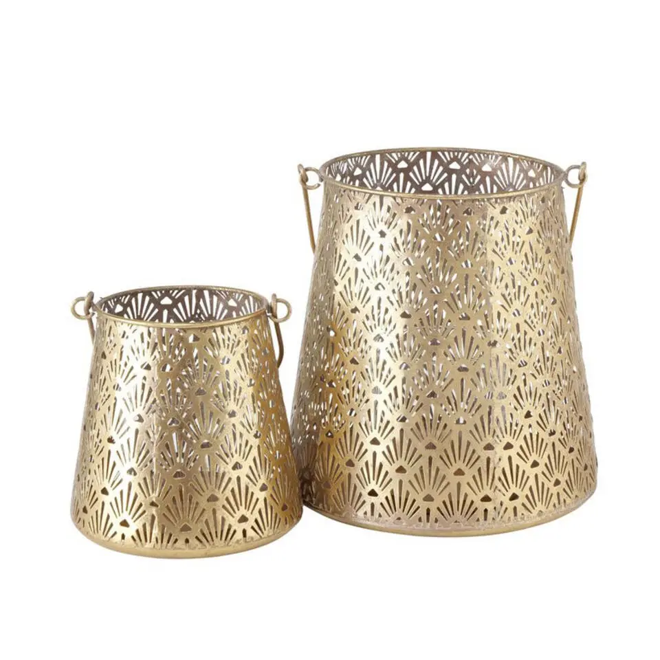 Deco by Boltze Windlichtjes - 2x - goudkleurig - metaal