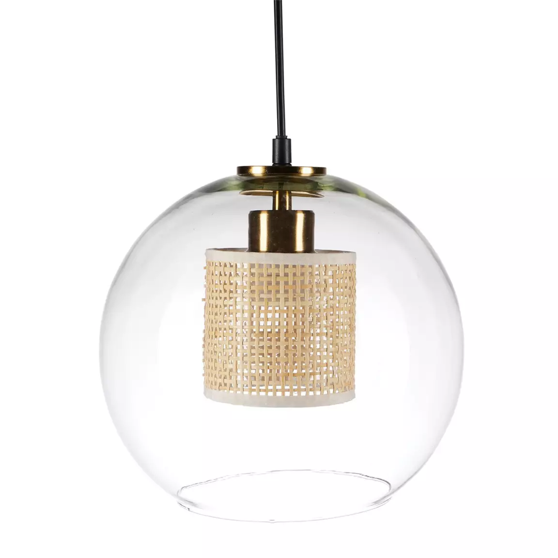 Suspension lumineuse en verre et cannage (D25 cm) Sicilia Beige