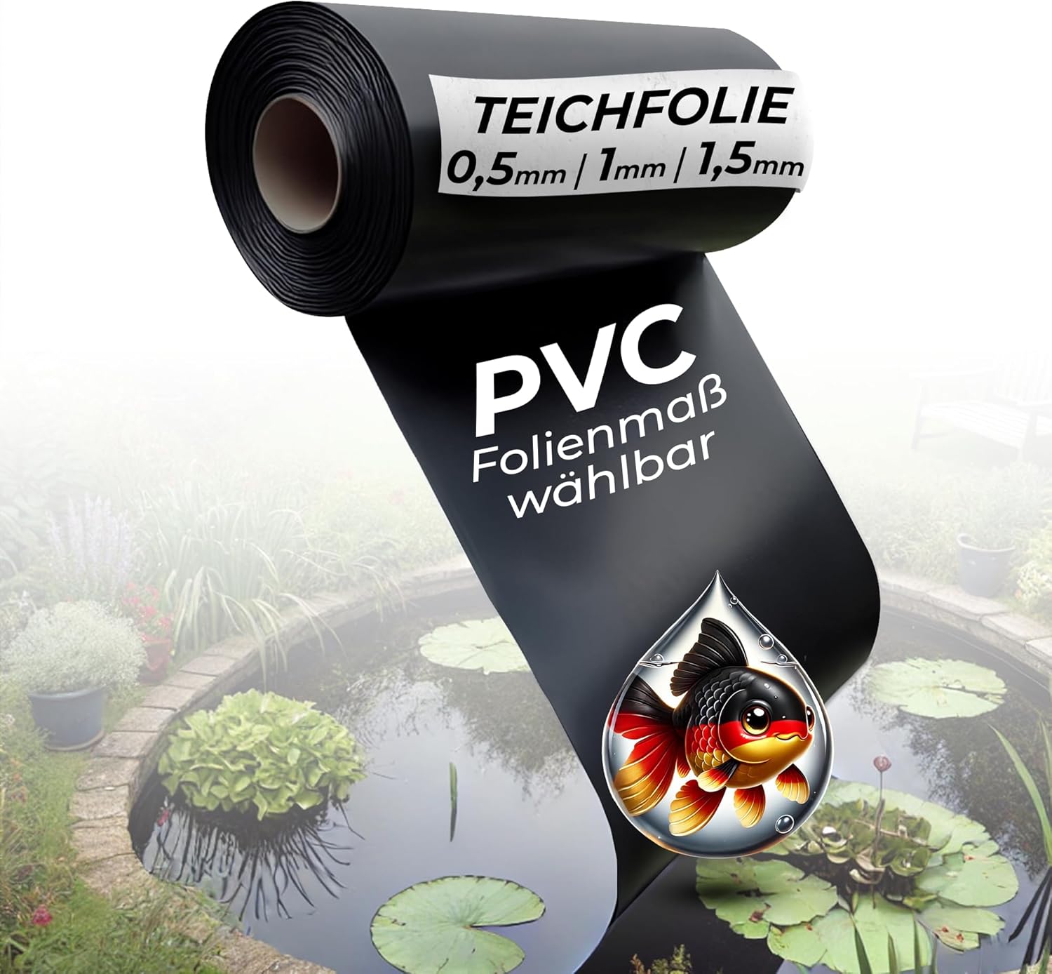 Schwarze PVC Teichfolie 1,50 mm 4 x 5 m für Schwimmteich Gartenteich Badeteich - Made in Germany 4x5m