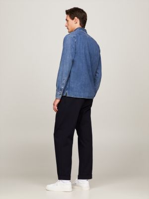 Camisa jeans de corte regular com gola abotoada