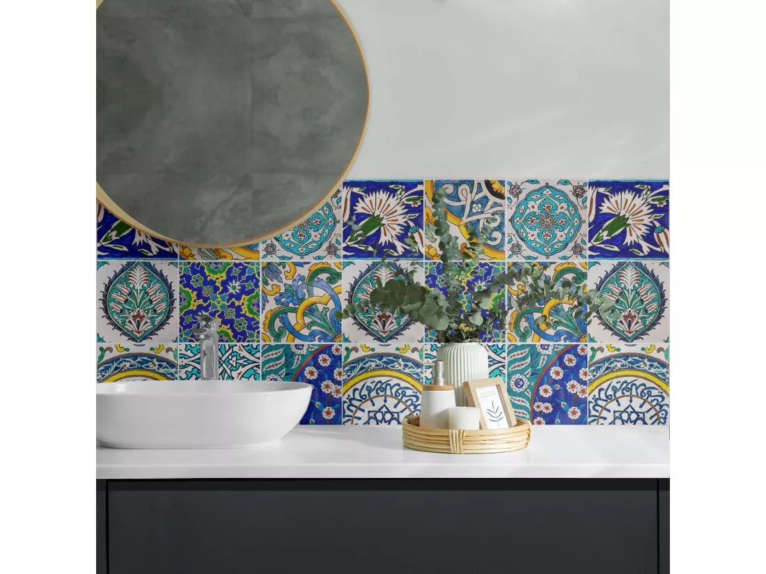 Panneaux muraux autocollants en vinyle imperméable - 4 x 50 x 50 cm - Motifs céramiques en mosaïque