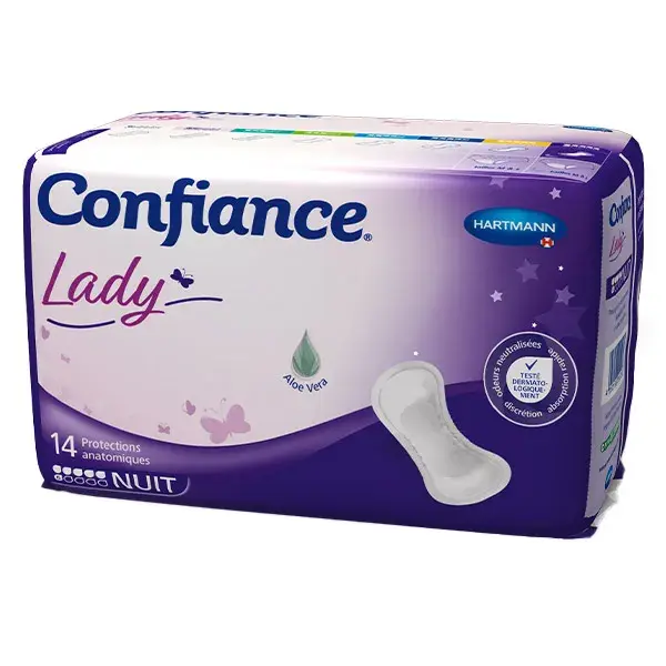 Absorventes anatômicos noturnos Hartmann Confiance Lady com Aloe Vera 6 gotas, 14 unidades
