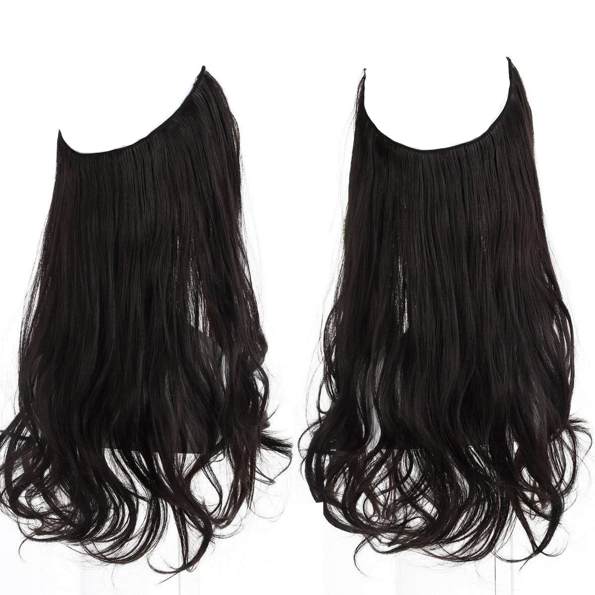 (55cm) Kunsthaar Extensions Halo-Haarverlängerung ohne Clip - Schwarz / Braun