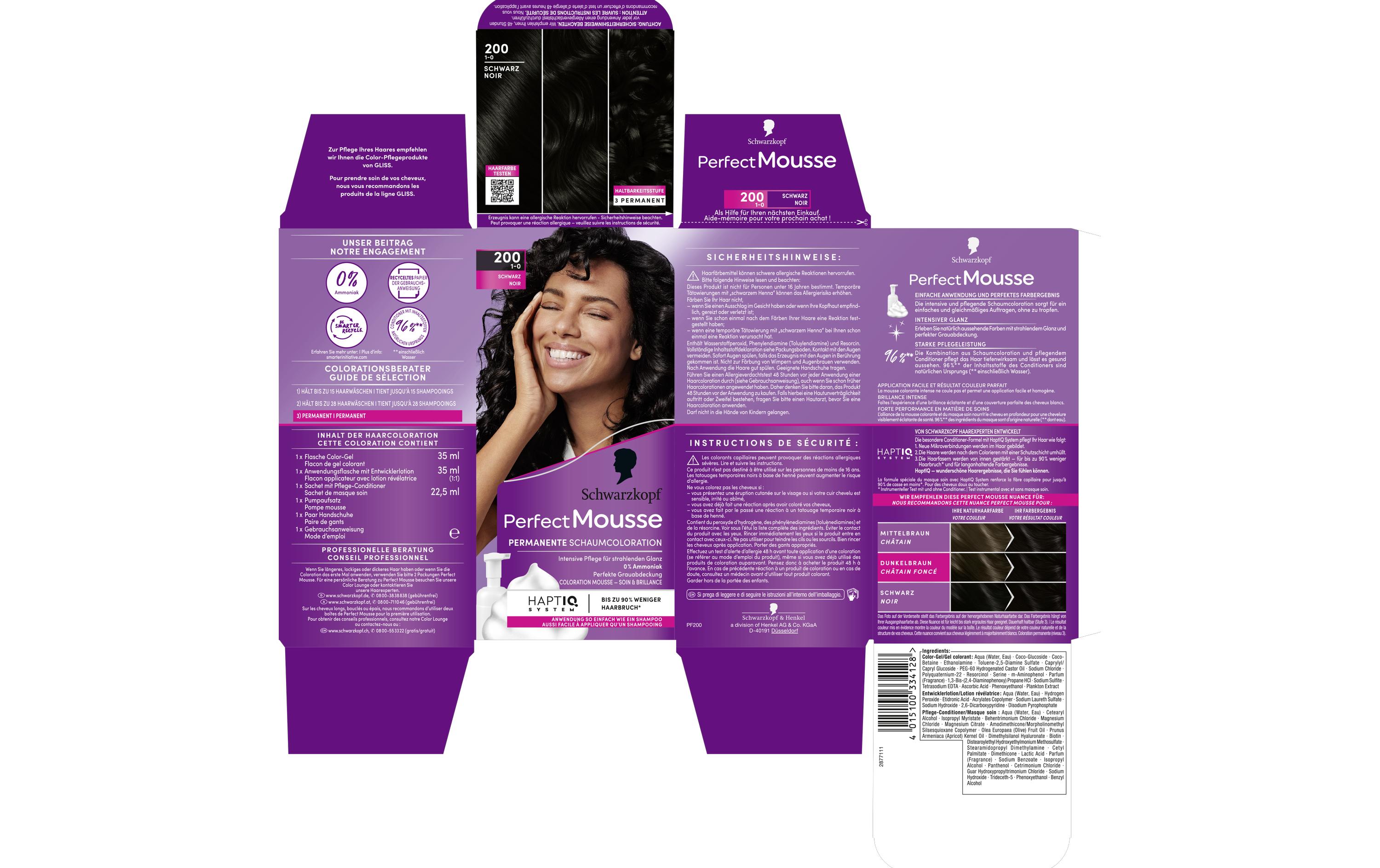 Haarcoloration Perfect Mousse 200 SchwarzPermanente Haarfarbe mit perfekter Grauabdeckung