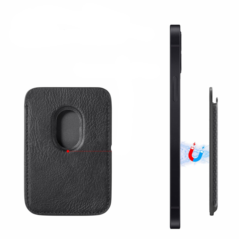 Magnetische MagSafe iPhone Leder Wallet Kreditkarten Halterung in Carbon Optik - Schwarz