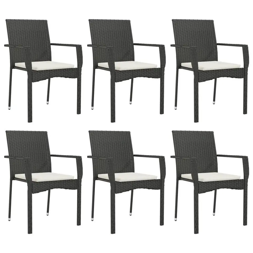 vidaXL - Tuinset - Zwart - Poly rattan - 190 cm - 7 stuks - Met kussens