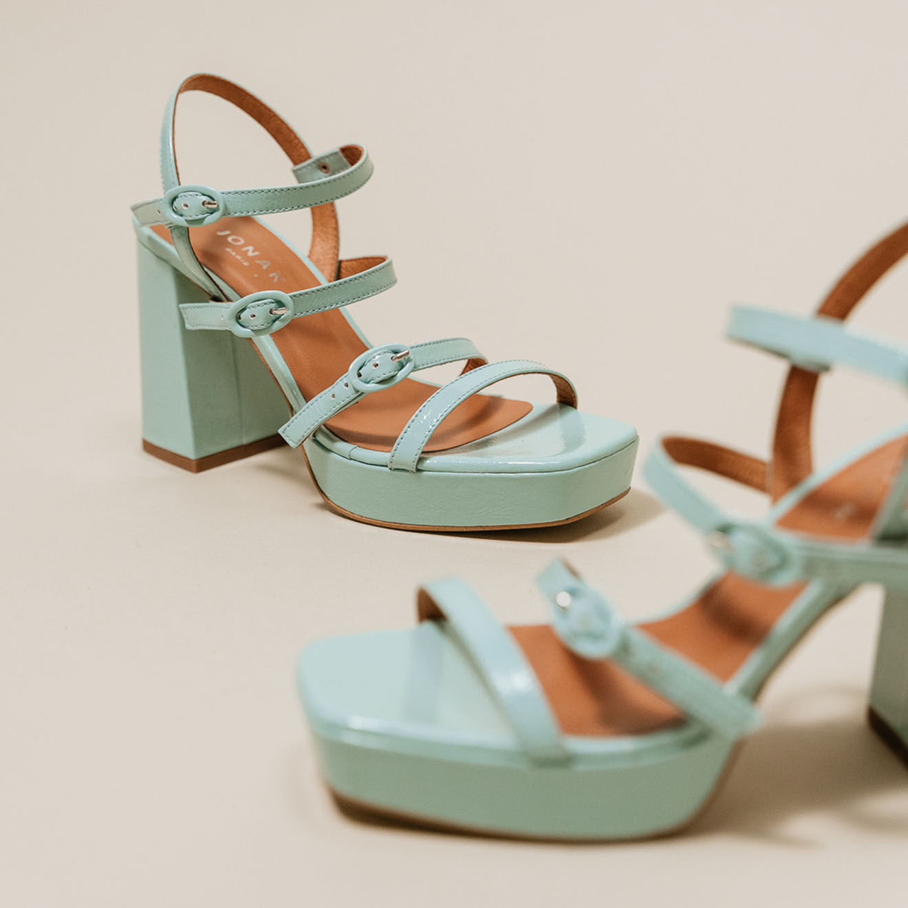 Jonak Sandales en Cuir verni Valens turquoise clair - Talon 9 cm