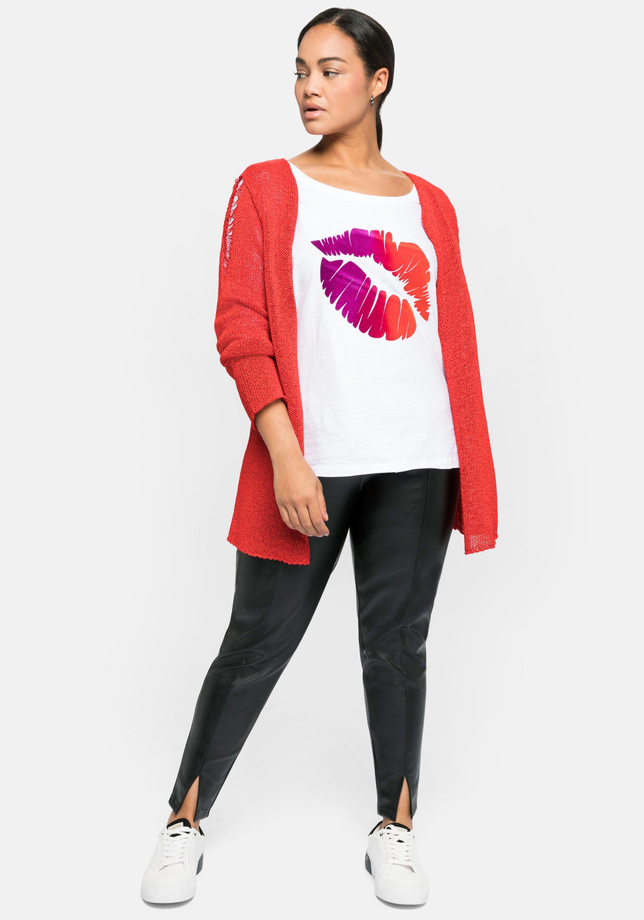Leggings in Lederoptik, mit Schlitz am Saum
