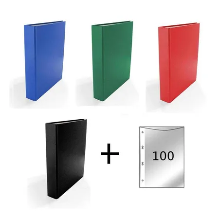 Livepac Office Ringbuch DIN A5, 4 Stück je 1x in rot, grün, blau und schwarz + 100 Prospekthüllen