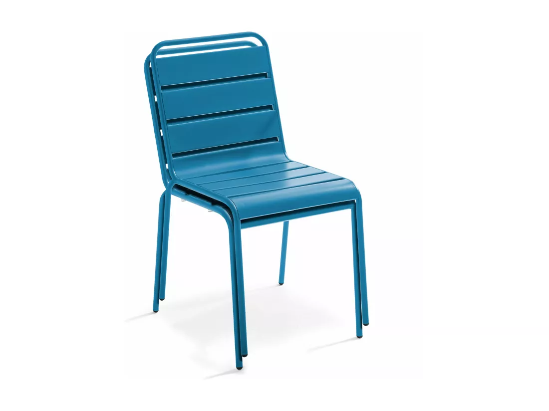 Ensemble table de jardin et 4 chaises en métal bleu pacific - Palavas
