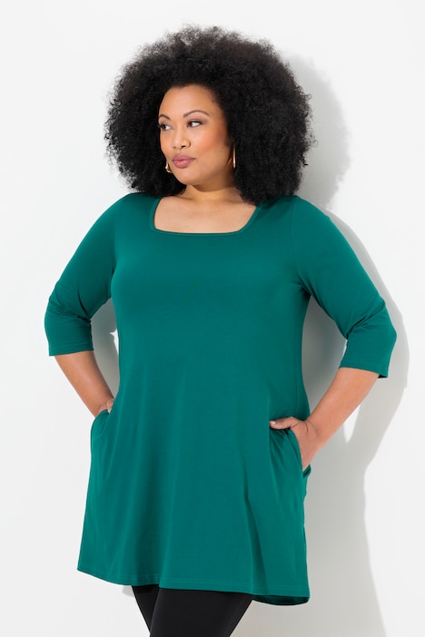 Longshirt, A-Linie, Carree-Ausschnitt, 3/4-Arm