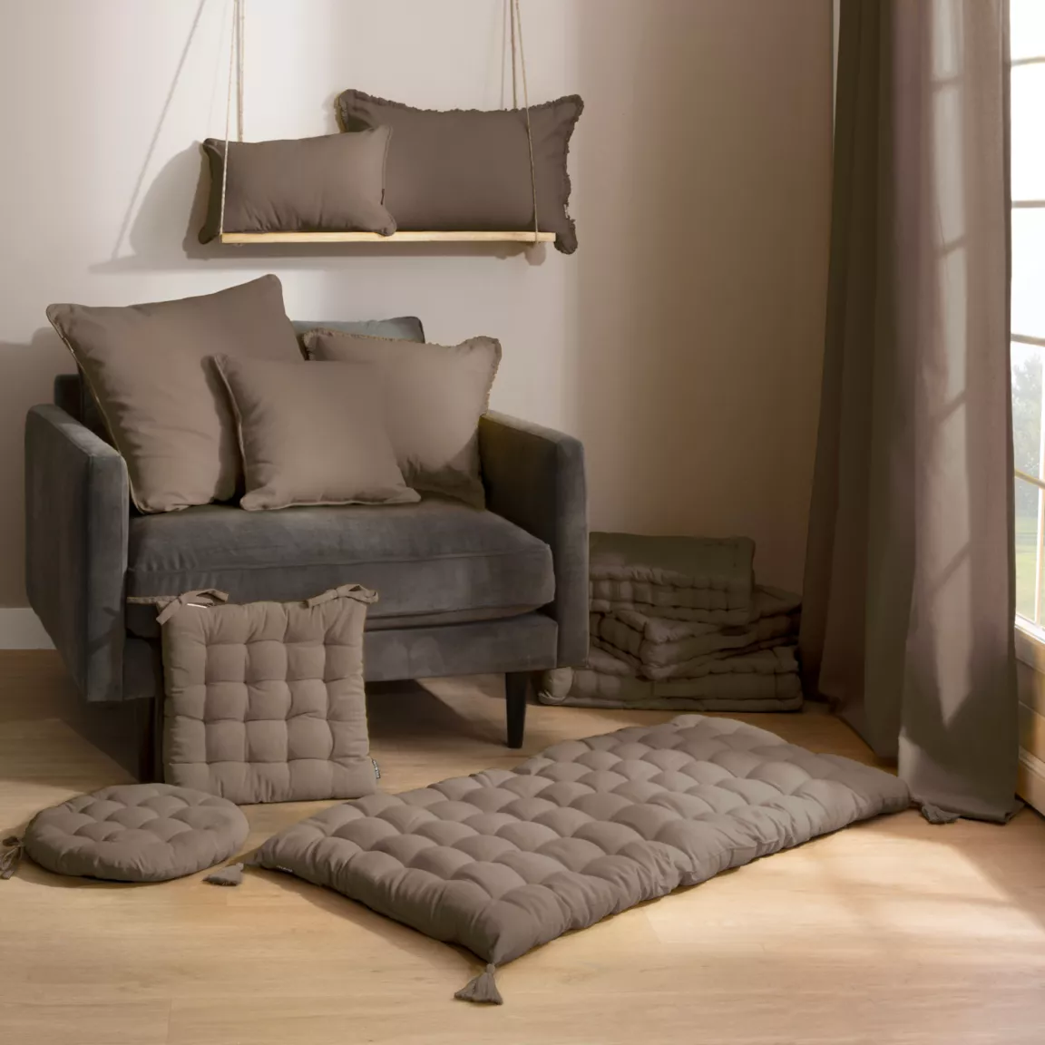 Rideau coton (140 x 260 cm) Pixel Taupe