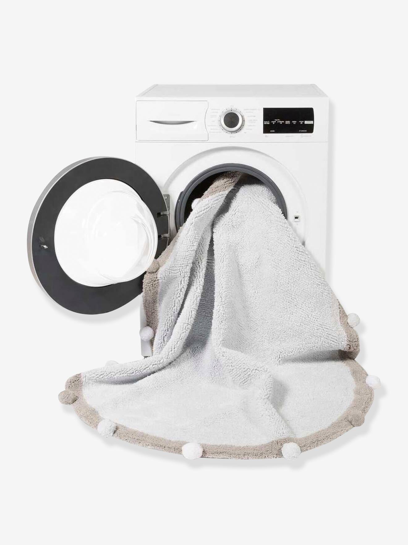 Tapete redondo de algodão lavável com pompons LORENA CANALS azul acinzentado