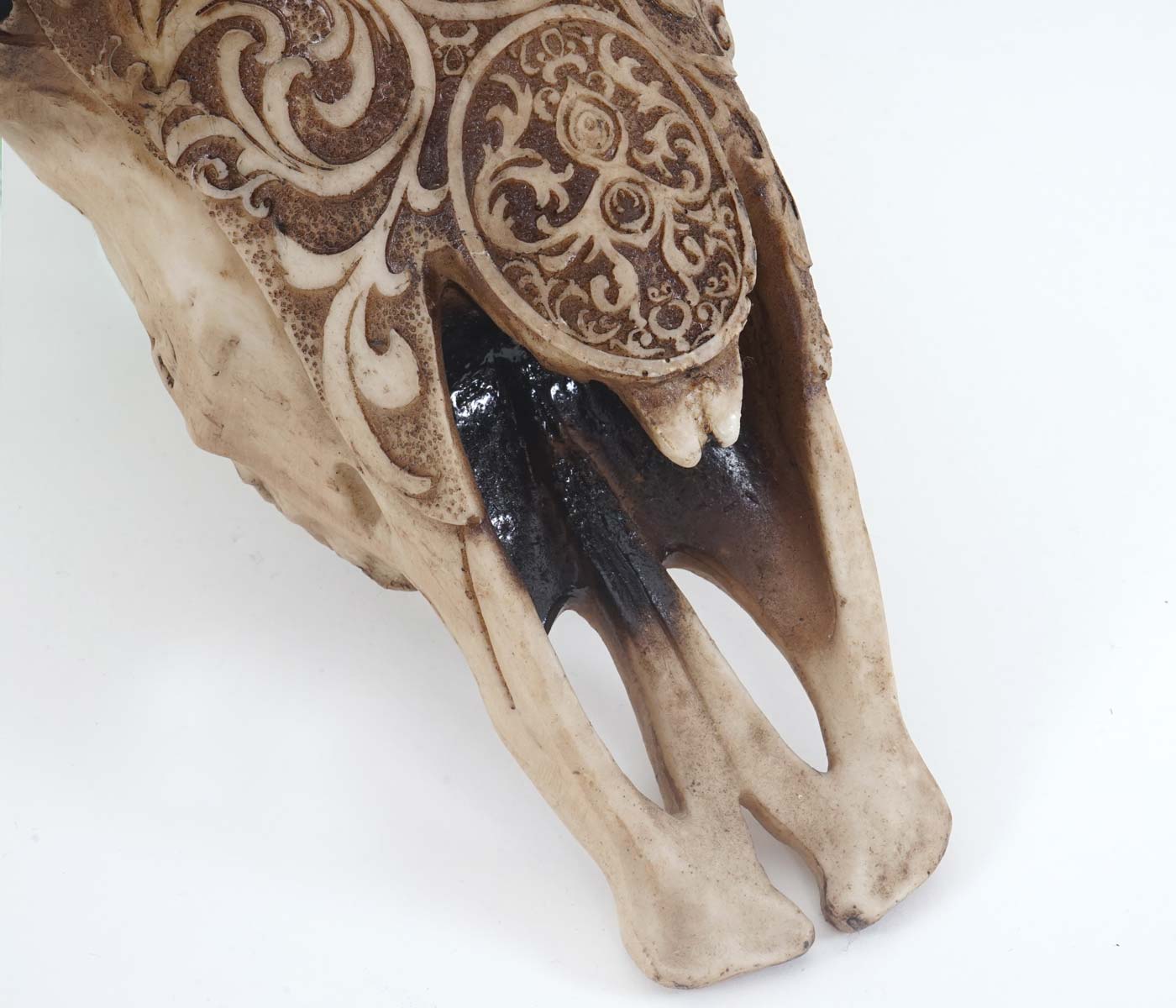 Deko Skull 45cm, Polyresin Stier Bulle Longhorn Kopf Trophäe mit Tribal, In-/Outdoor