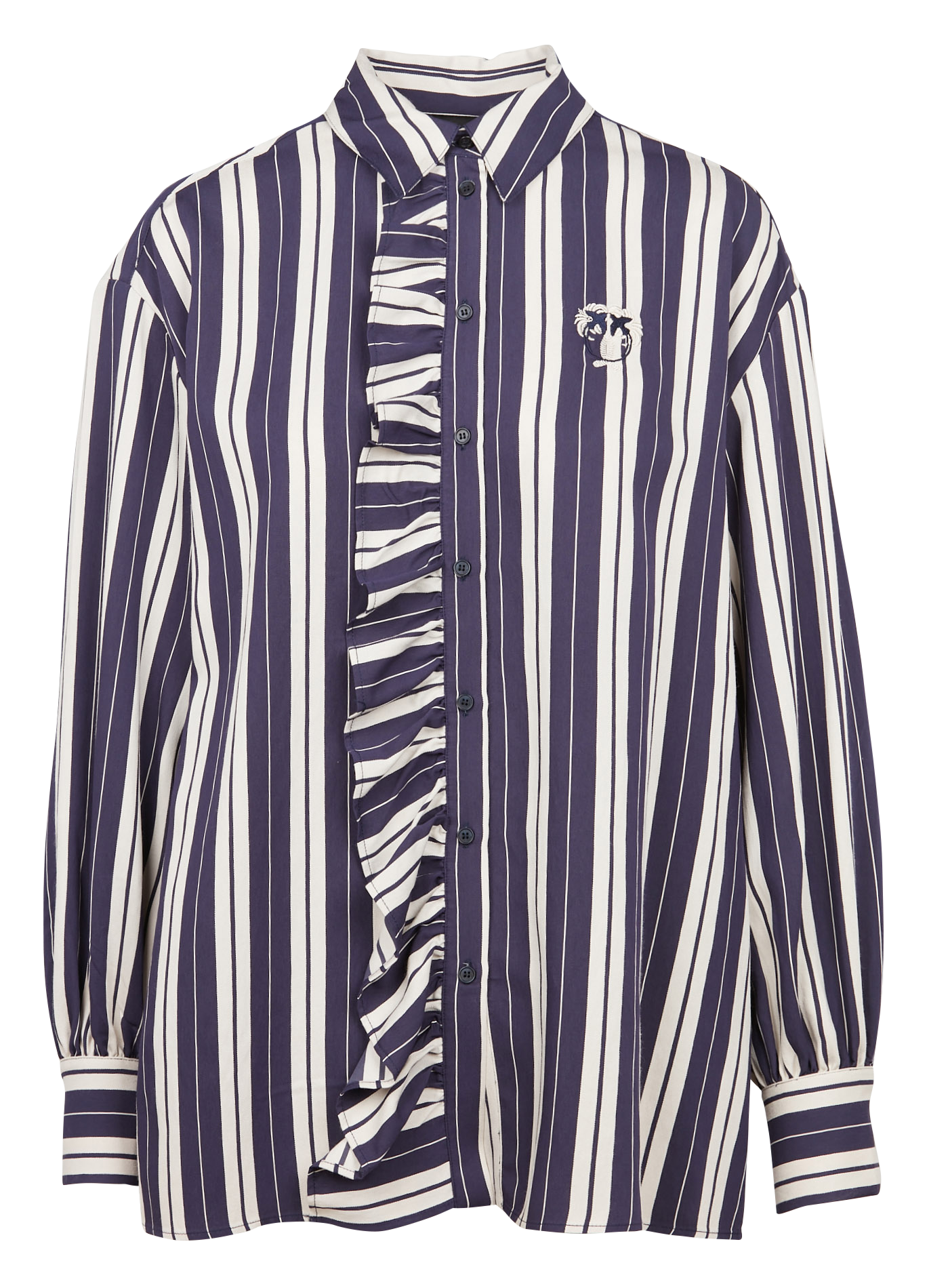 COLOGNO - Chemise col classique rayée à volants| Bleu