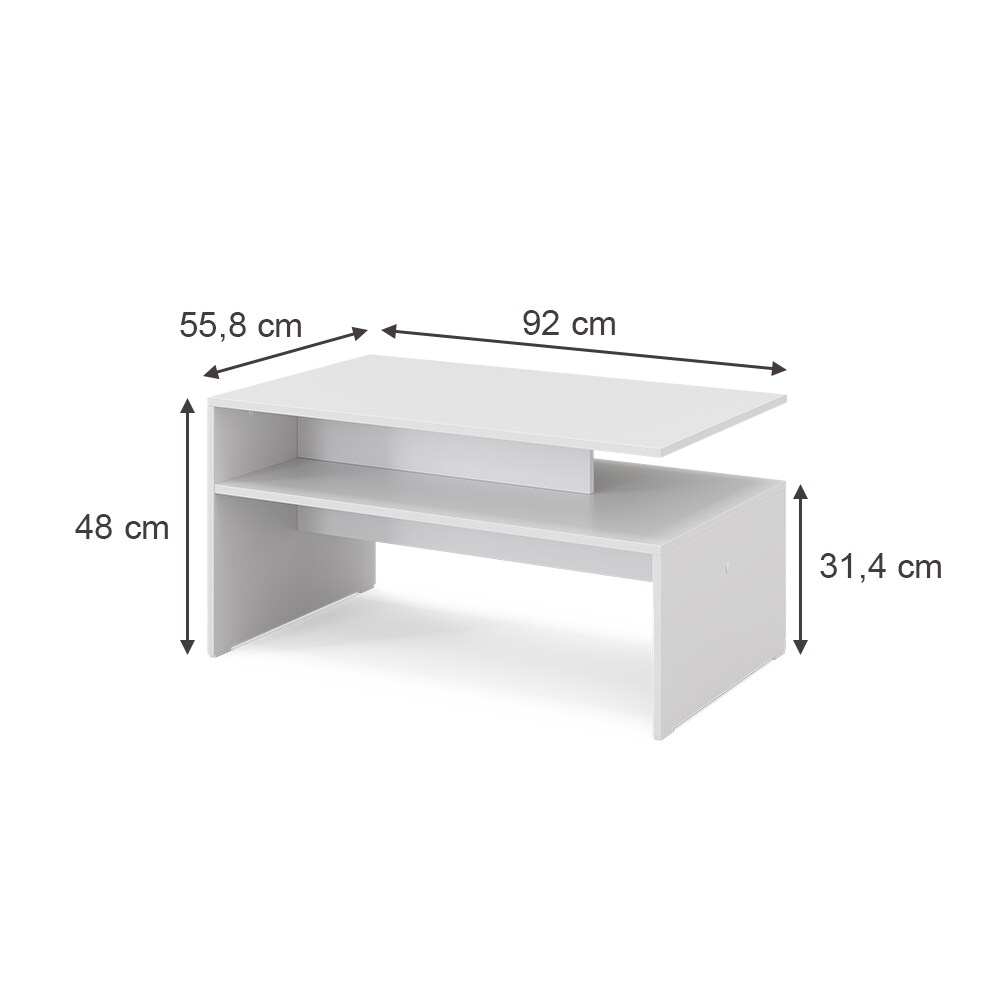 Vicco Couchtisch Albin Weiß 92 x 48 cm mit Ablage