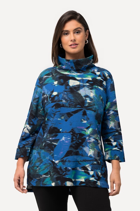Sweatshirt, Blätter, Querrippen, Stehkragen, 3/4-Arm